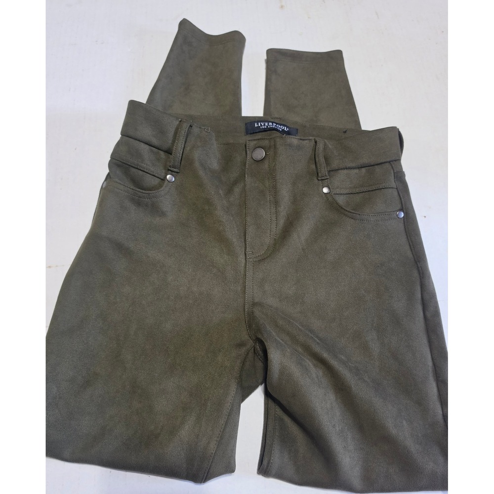 Liverpool Los Angeles Gia Glider Olive Green Faux Suede Pull On Leggings 6/28